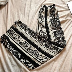 Black and white rose pants